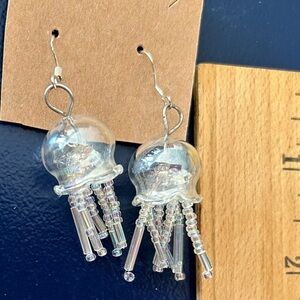Hand strung hallographic clear jellyfish dangle Earrings
